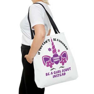 Personalized Girl Scout Unicorn Tote Bag, Troop Number image 3