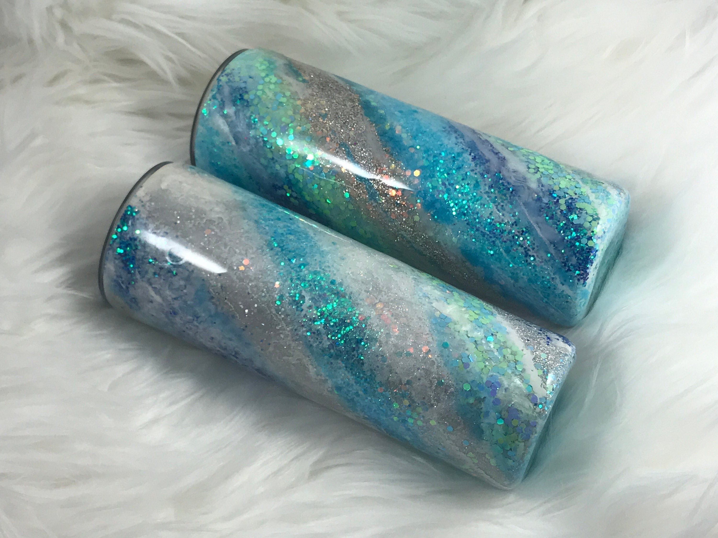 Glitter Swirl Tumbler, Epoxy Sealed CUP, Custom Marble Tumbler, Blue Opal  Milky Way Glitter Tumbler, Custom Travel Mug 