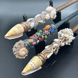 Handcrafted Seashell Wand - Wizard, Witch, Fairy Wand - Witchcraft, Wicca, Goth, Pagan, Spiritual – Magic Wands 13&quot;-15&quot; -Costume Magic Wands