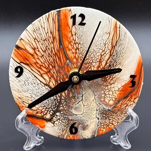 Neutral Wall, Desk or Table Clock - Upcycled CD Clock - Repurposed CD Clock - Hand Painted Clock - Unique One-of-a-Kind Gift, Abstract Clock