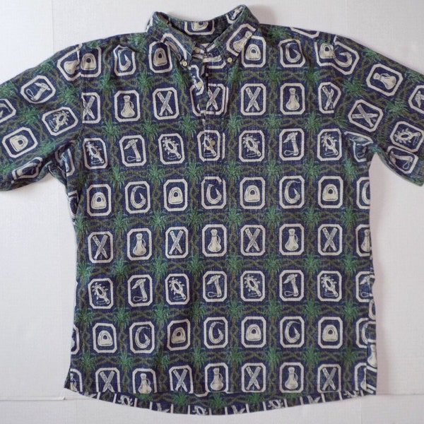 90'S Reyn Spooner DIETRICH VAREZ COLLECTION Yacht Pattern Pullover Button-Down Aloha Shirt Boxy Shirt cotton Blue type light blue Vintage Second Hand