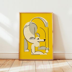 Retro Geometric Dog Print: Mid-Century Modern Yellow Wall Art (Digital Download)