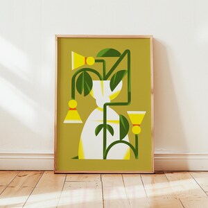 Impresión de arte floral geométrico / Impresión de jarrón abstracto / Plantas modernas de mediados de siglo / Póster floral abstracto retro / Arte de pared de plantas abstractas modernas