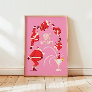 Arte divertido de cócteles navideños / Impresión de arte retro navideño / Arte mural navideño con frases "Come, bebe y sé feliz" / Decoración navideña / Impresión de cócteles navideños