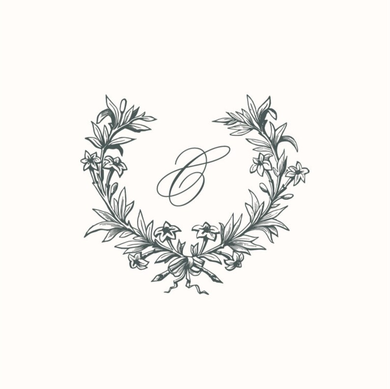 Floral Monogram Wedding Wreath Instant Digital Download Single Letter C Family Crest DIY Wedding Logo