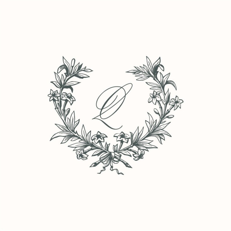 Instant Digital Download Diy Wedding Logo Single Letter Q Floral Monogram Wedding Wreath Family Crest