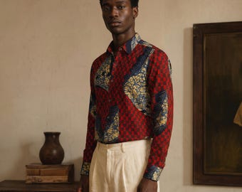 Afrikanskt tryckt skjorta / Ankara-tryckt skjorta Blå fisk / Bomullsvaxad skjorta / Unisex-tryckt skjorta / Slim fit skjorta