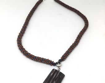 Kumihimo beaded necklace with gem stone