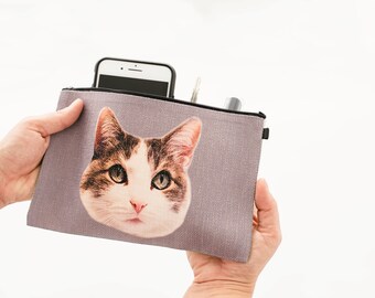 Personalized Cat or Dog Face Pouch, Makeup Case, Pencil Pouch, Custom Christmas Gift, Easter Basket Gift