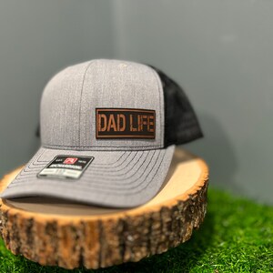 Dad life leather patch hat, on Richardson 112 snapback