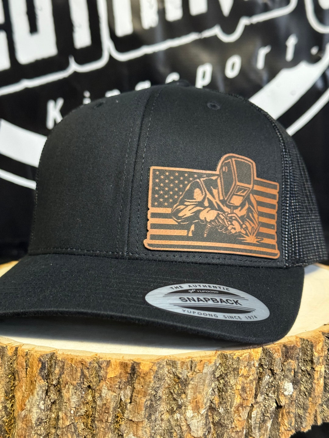 Yp Classics 6606 All Black Hat With a Welder American Flag Designed ...