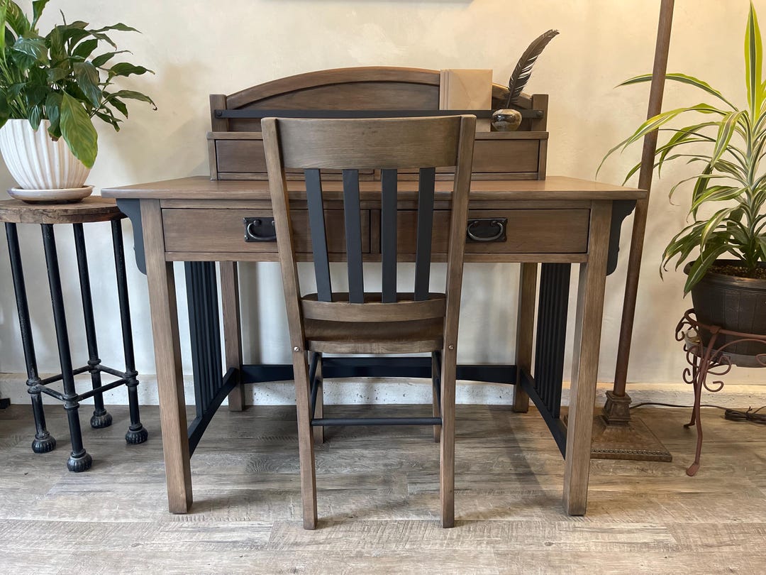 Mission Style Writing Table Gray/brown Oak Wood Mission Style Writing Desk and Matching Chair - Etsy