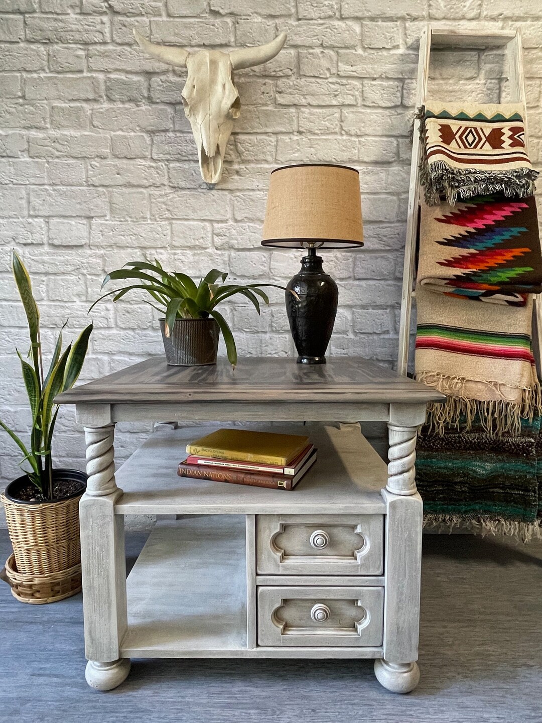 Large Gray and Brown Coffee Side Table Weathered Gray Side Etsy