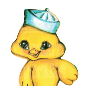 Download digital de saudações de Páscoa vintage, pássaros amarelos, pintinhos com chapéu, cartão postal, kitsch, alta resolução, suprimentos para artesanato, imagem de clipart