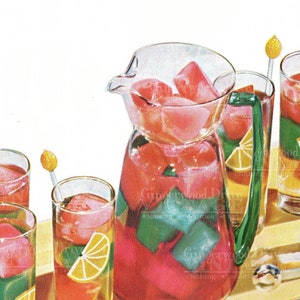Digitaler Download von Vintage Drink Getränke Werbung Küche Frühstück Dekor Handwerk Versorgung Diner Waffeln 1960er Jahre Retro Zitrone Obst