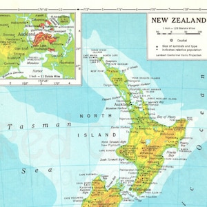 Digitaler Download von Vintage 1959 Neuseeland Map Guide Dekor skurril hochauflösendes Handwerk Zubehör Clip Art Bild