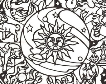 1970s Zodiac Coloring Page: Vintage Astrology Stars (Digital Download)