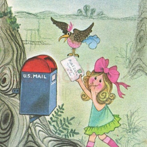 Descarga digital de Vintage Girl entregando carta oficina de correos Pen Pal Kid Hi Res alta resolución Craft Supply Clip Art Image