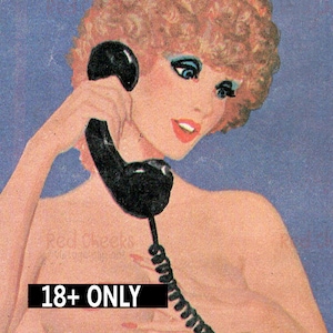 Digital Download of Vintage Topless Woman Lady on Black Retro Corded Phone Nipple Naked Sexy Pinup Art Decor