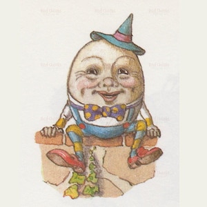 Digital Download of Vintage Humpty Dumpty Mother Goose Fairy Tale Witch Hat Nursery Rhyme Decor Hi Res High Resolution Craft Clip Art Image