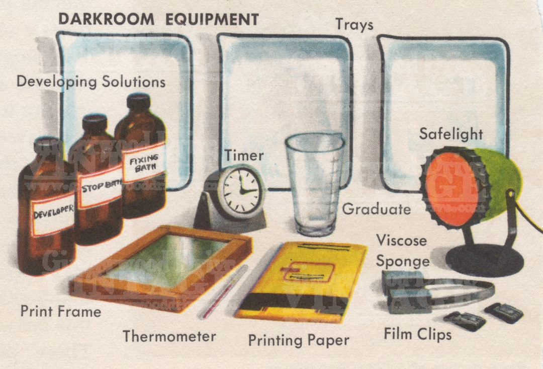 Vintage Darkroom Equipment Chart: Photography Supplies Diagram (digital ...