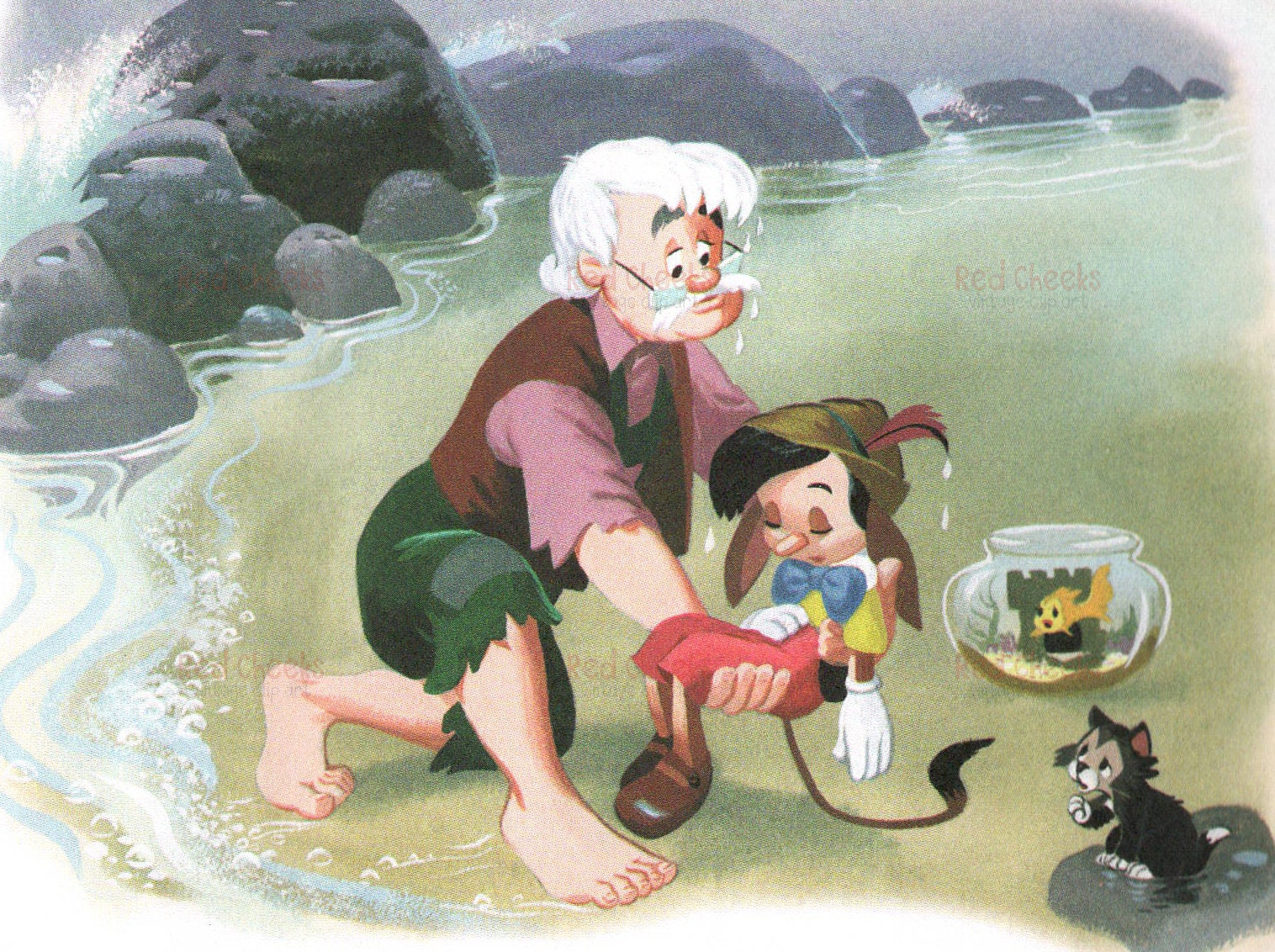 Embroidery Geppetto With Pinocchio And Friends Filled Embroidery Design