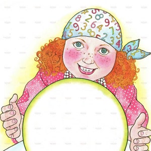 DIGITAL DOWNLOAD Red Haired Fortune Teller Girl with Crytal Ball Clip Art Personalization Card Image Scrapbooking Invitation