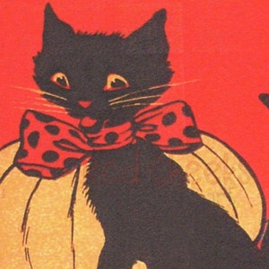 Download digitale di Vintage Happy Halloween Black Cat Bow Tie Pumpkin Antique Post Card Hi Res Craft Supply Clip Art Image