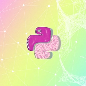 May include: A pink and white Python logo on a colorful gradient background with a white geometric pattern.