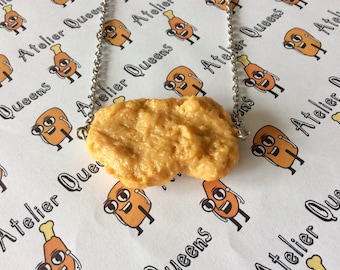 Collar con colgante de nuggets de pollo frito realistas - Joyas de comida divertidas