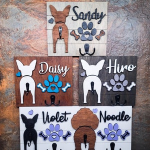 Personalized Wooden Dog Leash Holder Sign For Pet Parents 3D Dog Butt Leash Holder Dog Paw Print Leash Holder