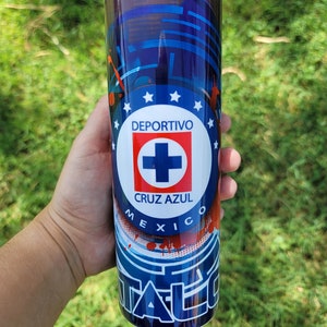 Cruz Azul 20 oz Skinny Straight Tumbler La Maquina Azul Logo Futbol Mexicano Soccer Liga MX Custom Personalized Gift Present