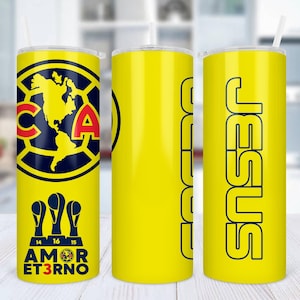 Club America 20oz Skinny Straight Tumbler Amor Eterno Tricampeon Aguilas Del America Logo Custom Personalized Dia Del Padre Present