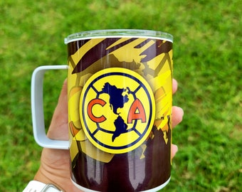 Club America 10 oz Insulated Coffe Mug Aguilas Del America Logo Futbol Mexicano Soccer Liga MX Custom Personalized Gift Present