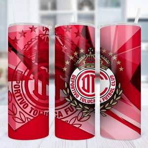 Deportivo Toluca Futbol Club 20 oz Skinny Straight Tumbler Diablos Rojos Futbol Mexicano Soccer Liga MX Custom Personalized Gift Present
