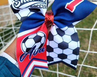 Custom Soccer Bow Personalized Name Cheer Bow Hair Bows - Team Logo And Colors