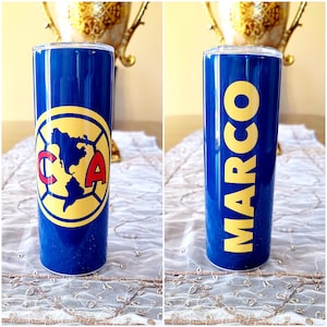 Club America 20 oz Skinny Straight Tumbler Aguilas Del America Logo Futbol Mexicano Soccer Liga MX Custom Personalized Gift Present