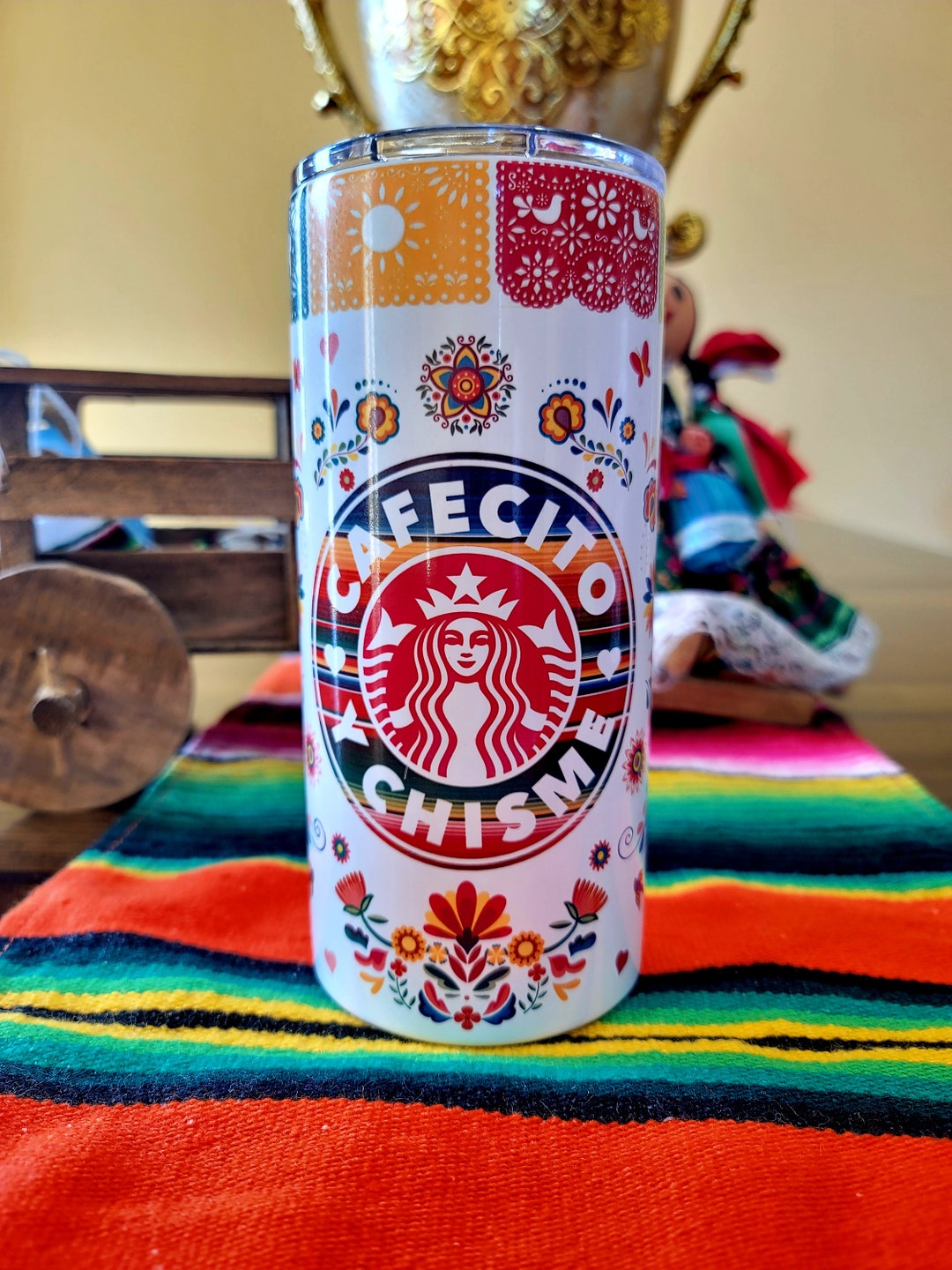 Cafecito Y Chisme 22oz Fatty Tumbler Colorful Mexican Theme Banner Personalized Chula Chismosa Cabrona Chingona Perrona Toxica
