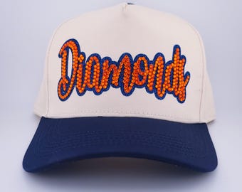 Personalized Custom Baseball Cap, Glitter Vinyl Rhinestone Sports Cheer Mom Hat Blingy Cap Gameday
