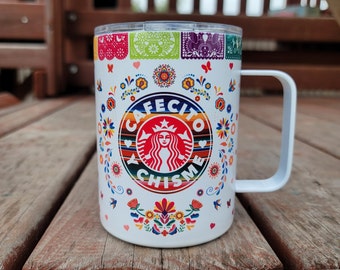 Cafecito Y Chisme 10oz Insulated Coffe Mug Colorful Mexican Theme Banner Personalized Chula Chismosa Cabrona Chingona Perrona Toxica