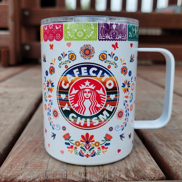 Cafecito Y Chisme 10 Unzen Thermobecher Buntes Mexikanisches Thema Banner Personalisierte Chula Chismosa Cabrona Chingona Perrona Toxica