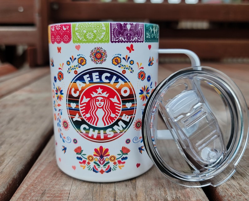 Cafecito Y Chisme 10oz Insulated Coffe Mug Colorful Mexican Theme Banner Personalized Chula Chismosa Cabrona Chingona Perrona Toxica image 4