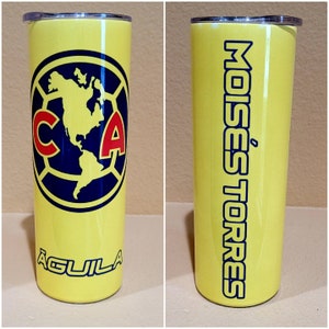 Club America 20 oz Skinny Straight Tumbler Aguilas Del America Logo Futbol Mexicano Soccer Liga MX Custom Personalized Gift Present