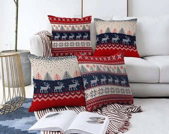Christmas Theme 100% Cotton Birds Stag Xmas Festive Cushion Covers 18x18'' 