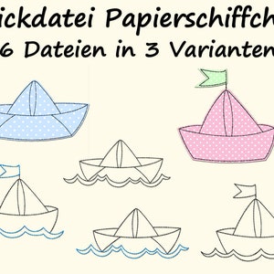 Stickdatei PAPIERSCHIFFCHEN Papier Schiff Boot See embroidery design nautical maritim paper ship redwork Bild 1
