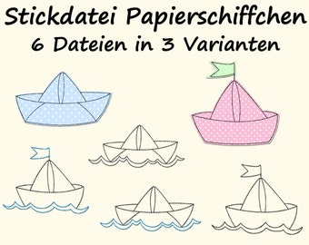 Stickdatei PAPIERSCHIFFCHEN Papier Schiff Boot See embroidery design nautical maritim paper ship redwork