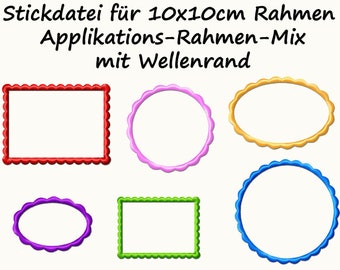 Stickdatei Applikations-Rahmen Mix Wellenrand embroidery design scalloped edge Buttons applique frame