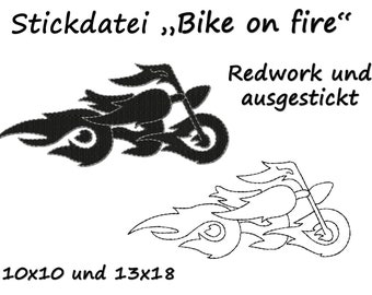 Stickdatei BIKE ON FIRE Motorrad Männer Biker Mann