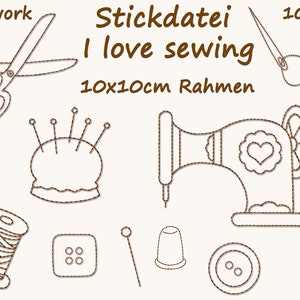 Stickdatei I LOVE SEWING nähen Nähmaschine machine embroidery design quilting redwork Stickmuster Bild 1