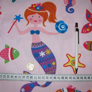 Meerjungfrauen Baumwollstoff 40x150cm Stoff Kinder Nixe Kinderstoff Meerestiere Unterwasser Fische Krabben Schildkröte Mermaid Bild 3